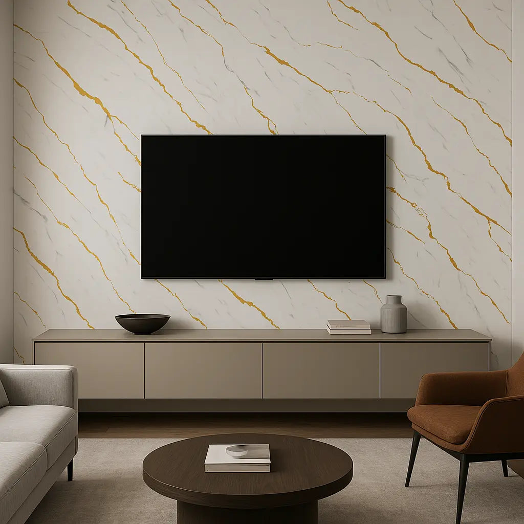 Plaque PVC marbre "Carrara gold" Ma boutique